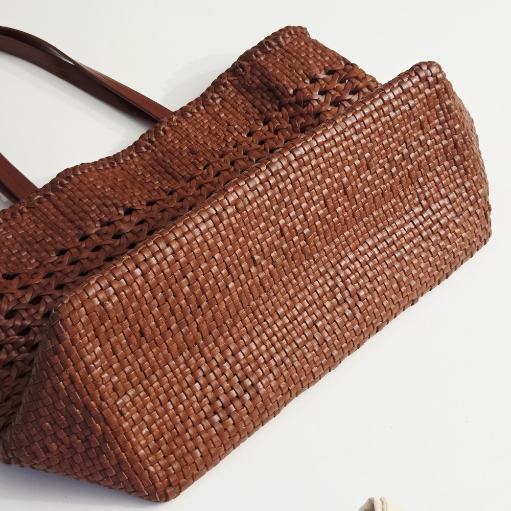 RARE SEZANE SAC CRISTOBAL LARGE WOVEN RATTAN LEATHER SHOPPER MARKET TOTE BAG - Picture 8 of 8